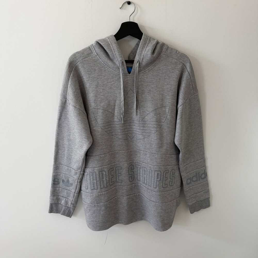 Adidas Originals Three Stripes Trefoil Hoodie Grey AY6697 Womens Medium